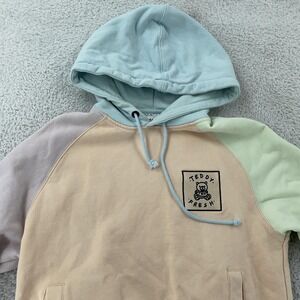 Teddy Fresh Hoodie Mens XS Pastel Colorblock Raglan Pullover Cotton Logo Patch